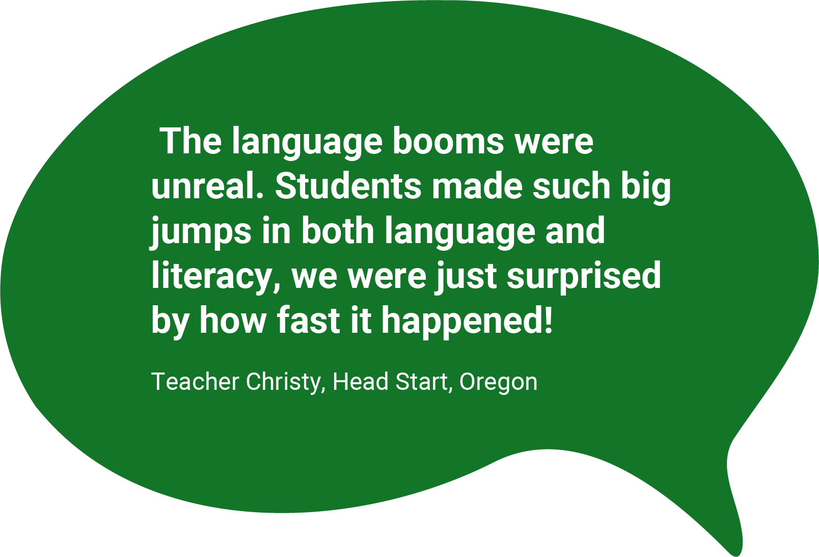 The language booms were unreal. Students made such big jumps in both language and literacy, we were just surprised by how fast it happened! — Teacher Christy, Head Start, Oregon
